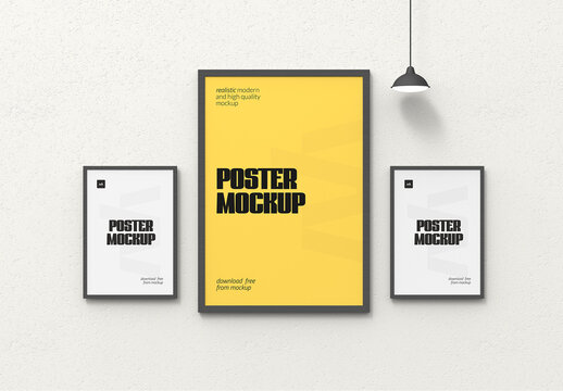 Interior Three Frame Poster Mockup