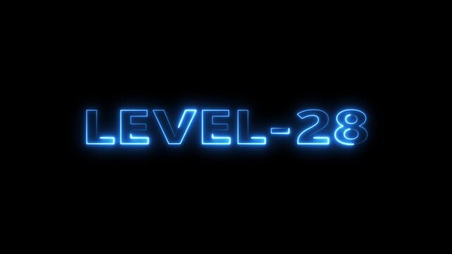 Abstract neon level 28 number animation 28 number level up Level 28 neon text Neon level up sign Milestone Twenty-Eight Glow Concept futuristic neon level twenty-eight progress glow design number