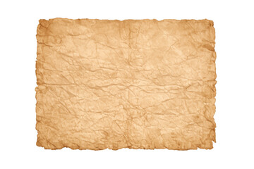 Vintage wrinkled parchment paper with ragged edges presenting an aged texture and a transparent background for design