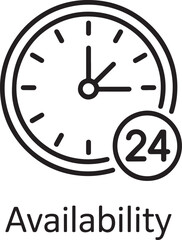 24 Hour Availability Clock Icon with Text 24 hours time
