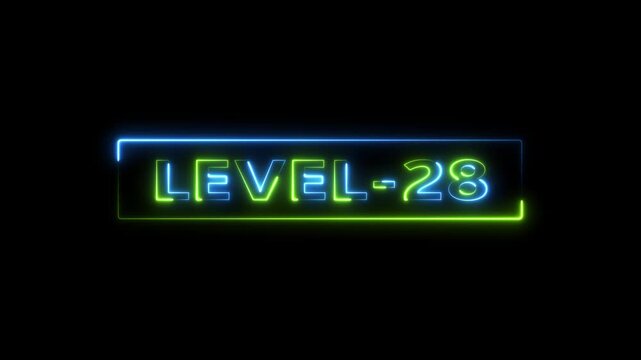 Abstract neon level 28 number animation 28 number level up Level 28 neon text Neon level up sign Milestone Twenty-Eight Glow Concept futuristic neon level twenty-eight progress glow design number 