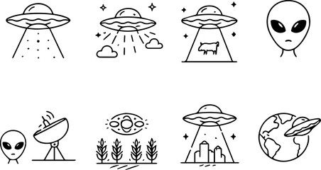 UFO and alien icons with abductions.
