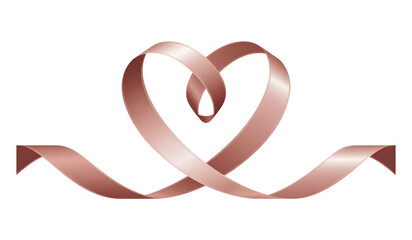 Obraz premium Elegant Rose Gold Ribbon Tied in a Delicate Heart Shape, Symbolizing Love and Support on White Background Isolated on transparent background