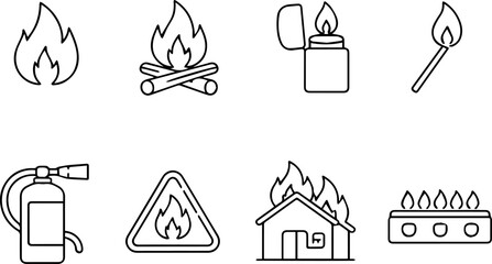 Fire-related icons including flame, extinguisher, danger.
