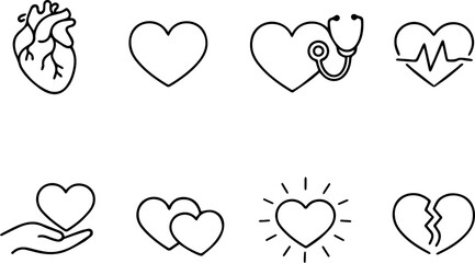 Various heart icons including health and emotion.
