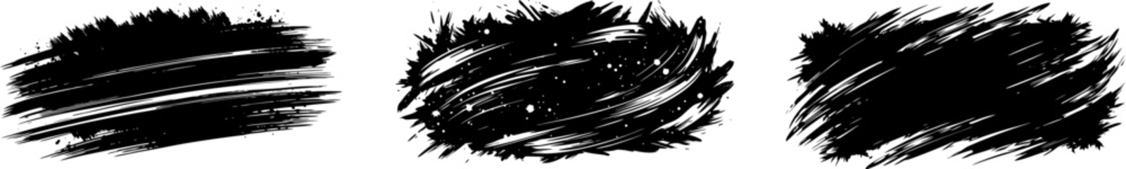 Grunge style black ink brush strokes set.
