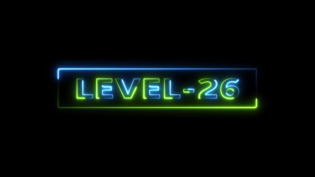 level 26 number animation 26 number level up Level 26 neon text Neon level up sign Milestone Twenty-Six Glow Concept futuristic neon level twenty-six progress glow design number level, playing, game, 