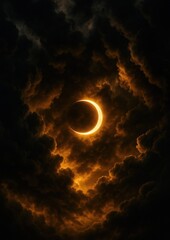Obraz premium Eclipse amidst fiery clouds.