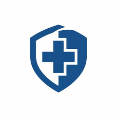 Obraz premium Blue Shield with White Cross Symbolizing Health and Protection.