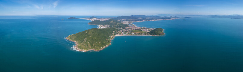 Naklejka premium Aerial panorama of the northernmost point of the island of Santa Catarina, Florianopolis, Brazil