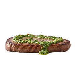 Grilled Beefsteak with Vibrant Green Chimichurri Sauce, PNG with Alpha Channel and Transparency