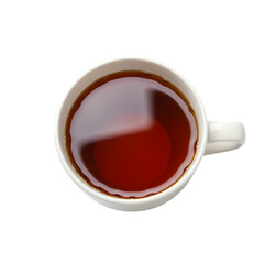 Top view of black tea in a white ceramic cup, isolated subject for product mockup.