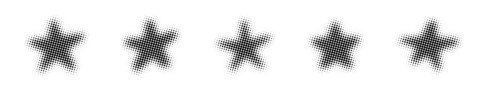 Collection of star shapes with halftone texture. Vector illustration of dotted stars for retro or pop art design.