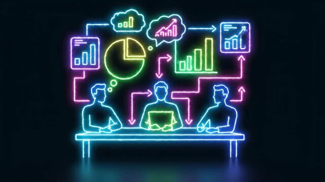 Neon Theme Business Analytics Meeting Scene.
