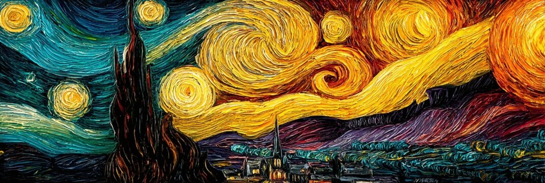 Vibrant Swirling Sky Above a Cityscape A Post-Impressionist Masterpiece