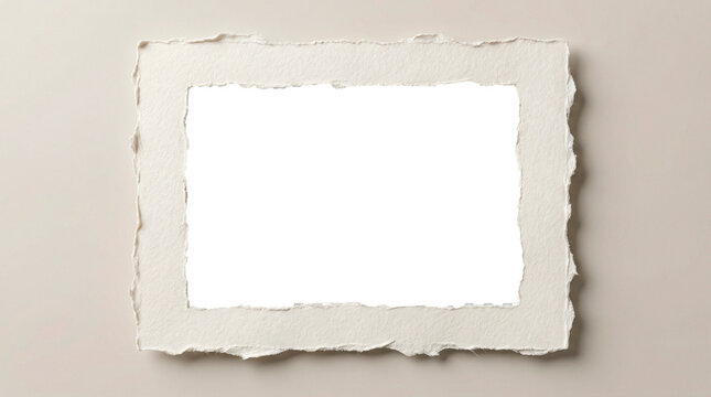 Marco fotogr&aacute;fico realista con bordes de papel rasgado a mano, textura fibrosa y sombras suaves que aportan volumen. Dise&ntilde;o creativo y minimalista sobre fondo neutro.