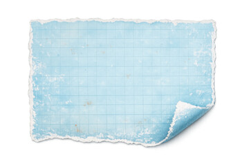 Obraz premium Torn blue grid paper sheet with curled corner on transparent background, copy space for message