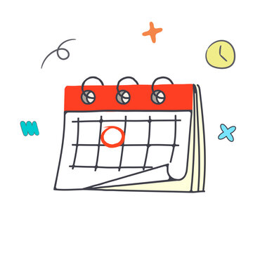 Hand drawn illustration of calendar. Timetable doodle vector icon.   