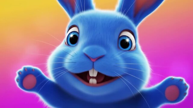 Cute Blue Bunny Rabbit Cartoon Character with Big Eyes and Fluffy Fur.