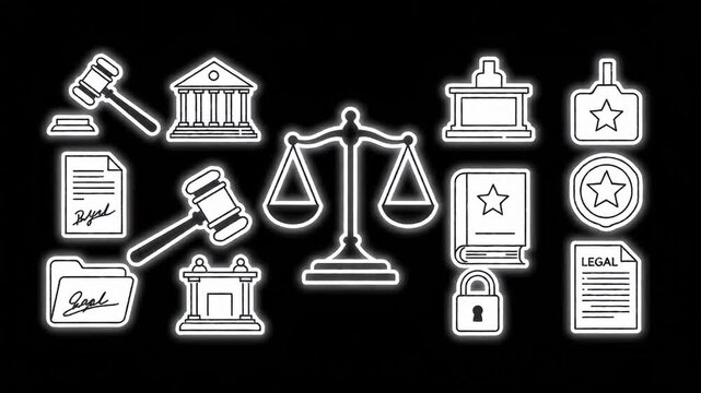 Justice Law Court Symbols Gavel Scales Documents Book Overview.