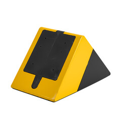 Professional metal wheel chock in yellow and black, background removal