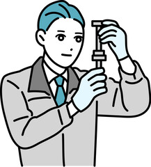 検品をしている作業着の男性のイラスト