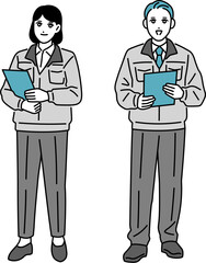 作業員の男女の全身イラスト