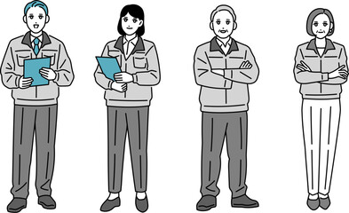 作業員の男女の全身イラスト
