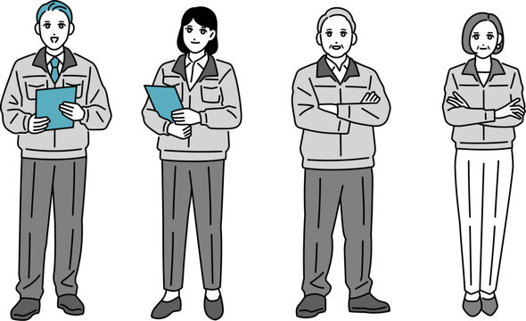 作業員の男女の全身イラスト