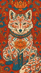 Fototapeta premium Intricate fox floral wallpaper for mobile