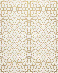 Seamless Islamic Star Pattern with Gold Line Geometry on Soft White Textured Background