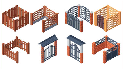 Various types of fences and gates in different designs and materials