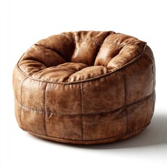 Cozy round leather pouf with a vintage texture.