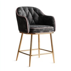 Elegant black velvet bar stool with a stylish design and metallic base.