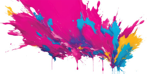 Fototapeta premium Bright colorful watercolor splash splatter stain brush strokes on white background. Modern vibrant aquarelle spot. Rainbow trendy isolated design on white. Element. Vector watercolor illustration.