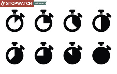 Stopwatch icons set. Chrono collection. Timer symbol. Outline stopwatch icon. Countdown timer vector illustration.