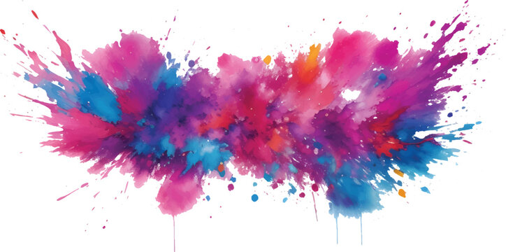 Colorful paint and ink splatters create a vibrant grunge watercolor illustration, perfect for abstract art and design decoration