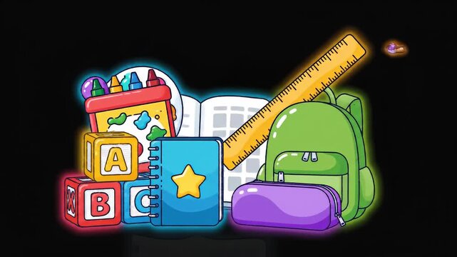 Colorful School Supplies Backpack And Learning Toys For Kids.