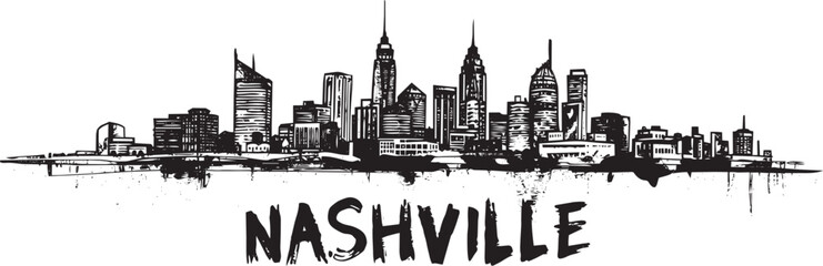 Nashville skyline grunge artistic vector illustration with splattered ink and textured detail © Bakalia