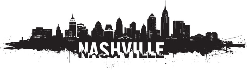 Fototapeta premium Nashville skyline vector silhouette illustration with grunge paint splash texture background