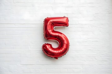 Number 5 made of foil balloon for birthday party decorations, celebrations 