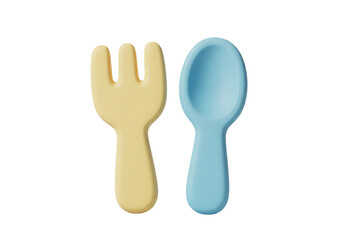Fototapeta premium Yellow Fork and Blue Spoon Isolated on White Background