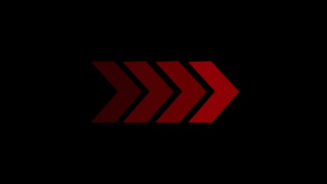 Direction concept neon arrow icon.Arrows indicates the direction of the overlay video layer and looping neon line arrow icon animation on black background.4k