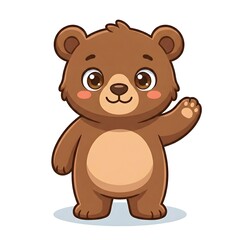 Obraz premium Cute Brown Cartoon Bear Character Waving and Smiling Isolated on White Background
