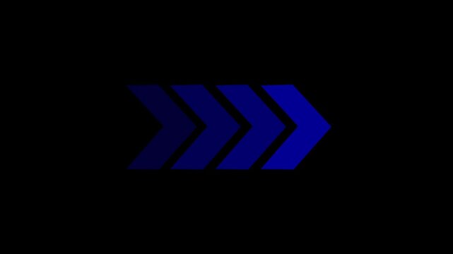Direction concept neon arrow icon.Arrows indicates the direction of the overlay video layer and looping neon line arrow icon animation on black background.4k