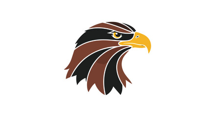 Obraz premium Close-up illustration of an eagle's head in brown, black, and yellow hues against a white background.