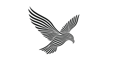 Obraz premium Black and white illustration of an eagle in flight with striped pattern on wings and body against a plain white background.