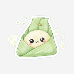 Kawaii rice dumpling wrapped in a banana leaf with cute face