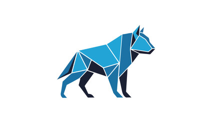Obraz premium Geometric blue wolf logo with white lines on a plain white background.