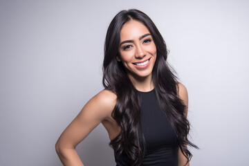 Fototapeta premium Smiling happy attractive hispanic young woman posing in studio shot